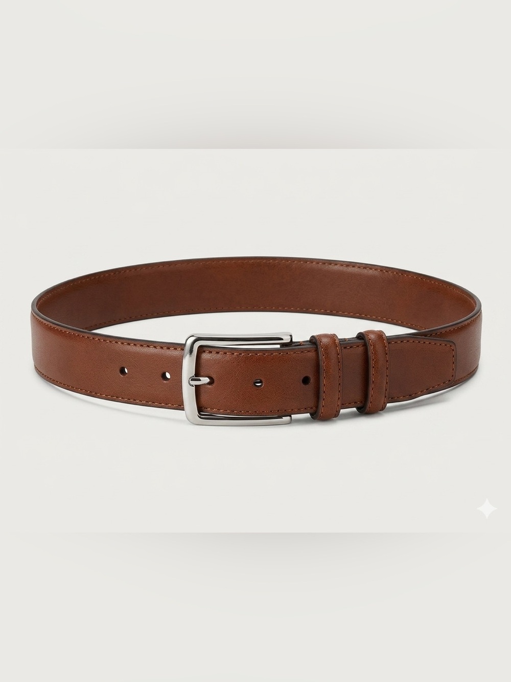 Nordstrom Brown Leather Belt, Size 34, Polished Silver Hardware NWOT